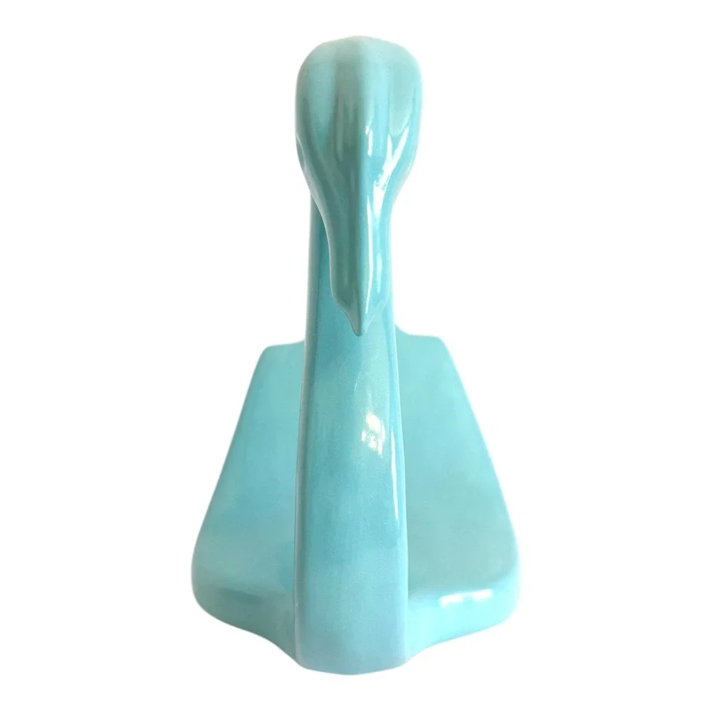Vintage Ceramic Swan Towel Holder Blue Turquoise Glazed 1980s Retro Decor